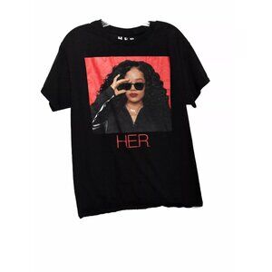 HER Mens Black T-Shirt Graphic Print Short Sleeve Round Neck Cotton Size M